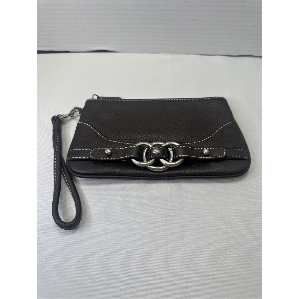 Wilson's Leather Purse ~ Wristlet ~ Wallet Brown Silver Tone Metal